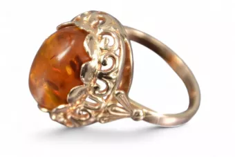 Руска роза Съветски розов СССР червен 585 583 златен кехлибарен пръстен vrab054