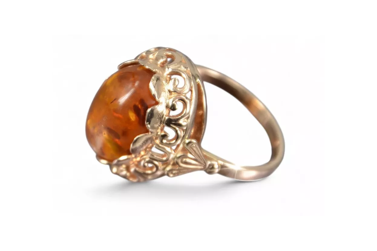 Russian rose Soviet pink USSR red 585 583 gold amber ring vrab054