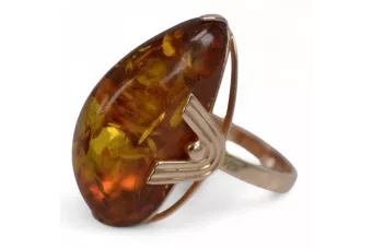 Руска роза съветско розово СССР червено 585 583 златен кехлибарен пръстен vrab040