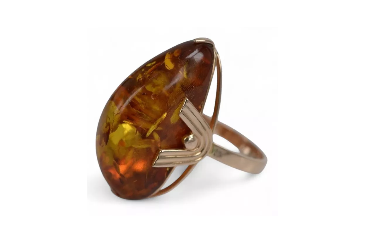 Russische Rose Sowjetische Rosa UdSSR rot 585 583 Gold Bernstein Ring vrab040