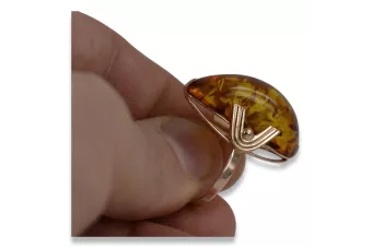 Radziecki 14k 585 złoty Rosyjski pierścionek z różowego złota z bursztynem vrab040