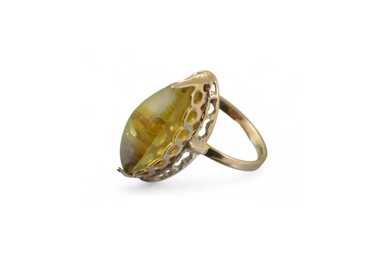 Rosa rusa rosa soviética rojo URSS 585 583 oro anillo ámbar vrab043