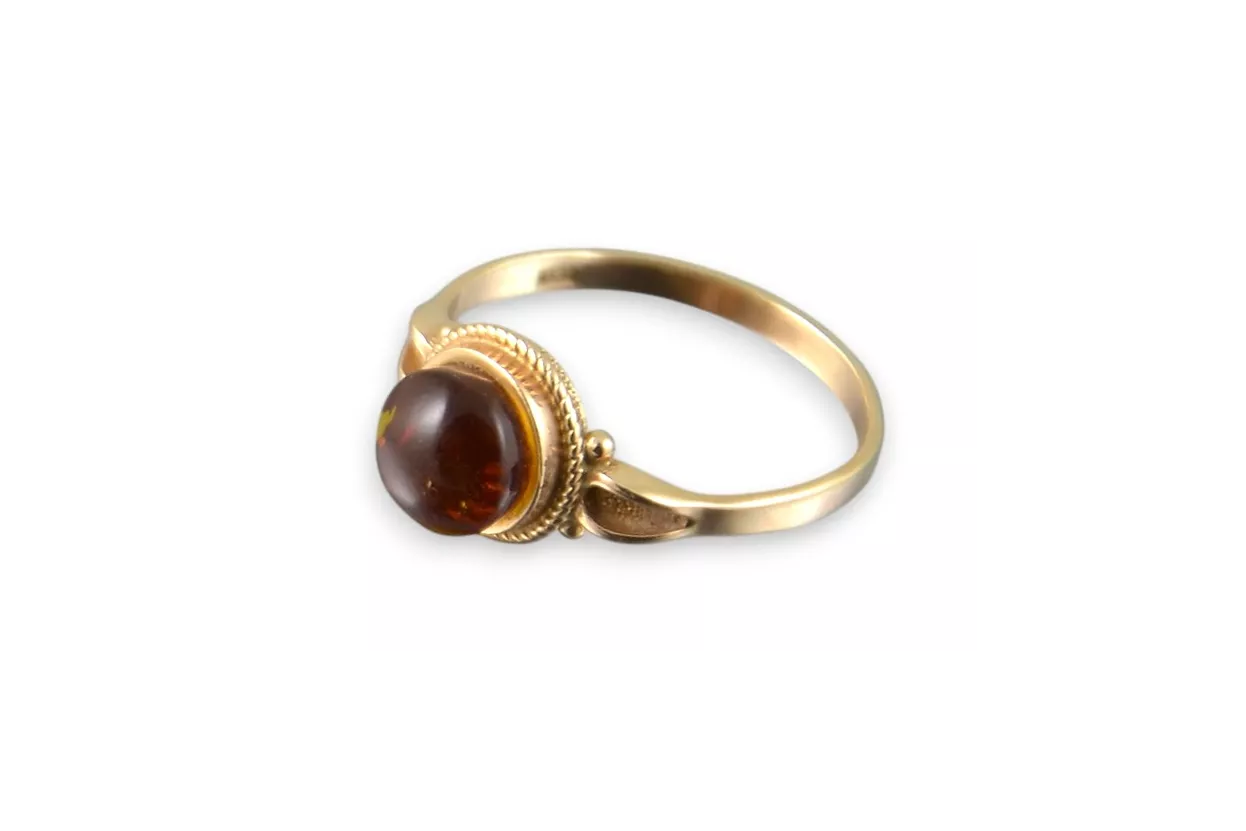 Russian rose Soviet pink USSR red 585 583 gold amber ring vrab044