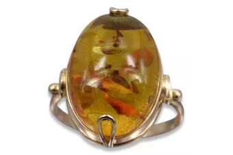 Russische Rose Sowjetische Rosa UdSSR rot 585 583 Gold Bernstein Ring vrab017