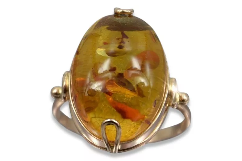 Rose russe rose soviétique URSS rouge 585 583 bague ambre or vrab017