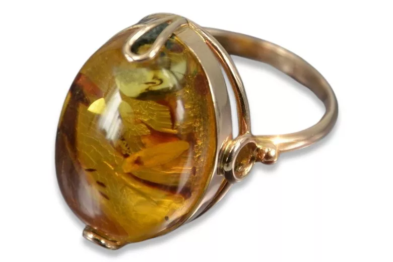 Rose russe rose soviétique URSS rouge 585 583 bague ambre or vrab017