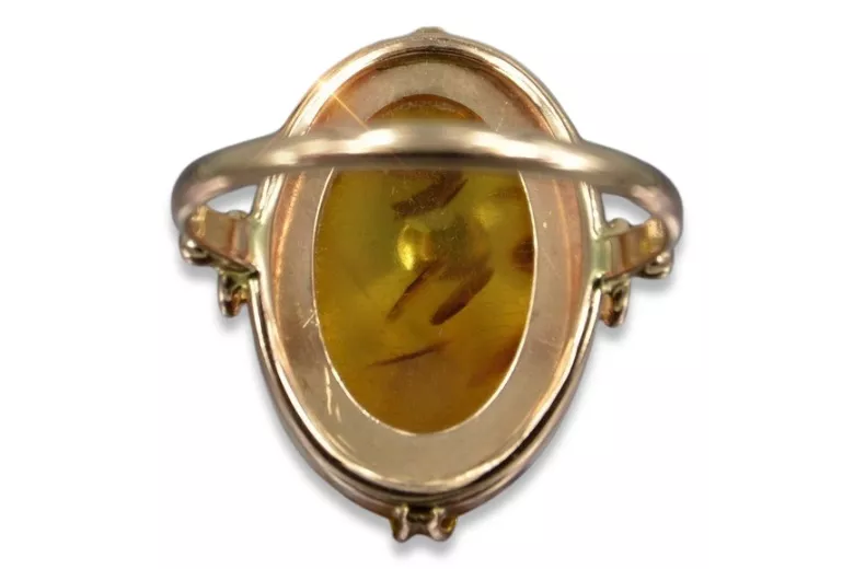 Rose russe rose soviétique URSS rouge 585 583 bague ambre or vrab017