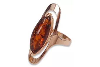 Rosa rusa rosa soviética rojo URSS rojo 585 583 oro anillo ámbar vrab016