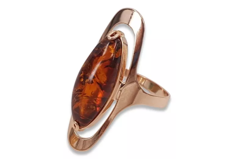 Russische Rose Sowjetische Rosa UdSSR rot 585 583 Gold Bernstein Ring vrab016