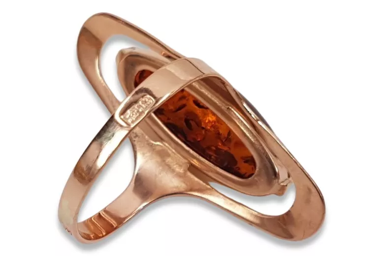 Rosa rusa rosa soviética rojo URSS rojo 585 583 oro anillo ámbar vrab016