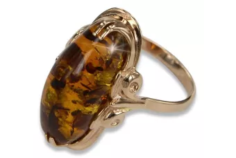 Russische Rose Sowjetische Rosa UdSSR rot 585 583 Gold Bernstein Ring vrab010