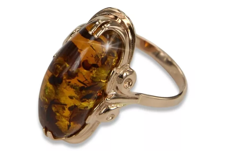 Russische Rose Sowjetische Rosa UdSSR rot 585 583 Gold Bernstein Ring vrab010