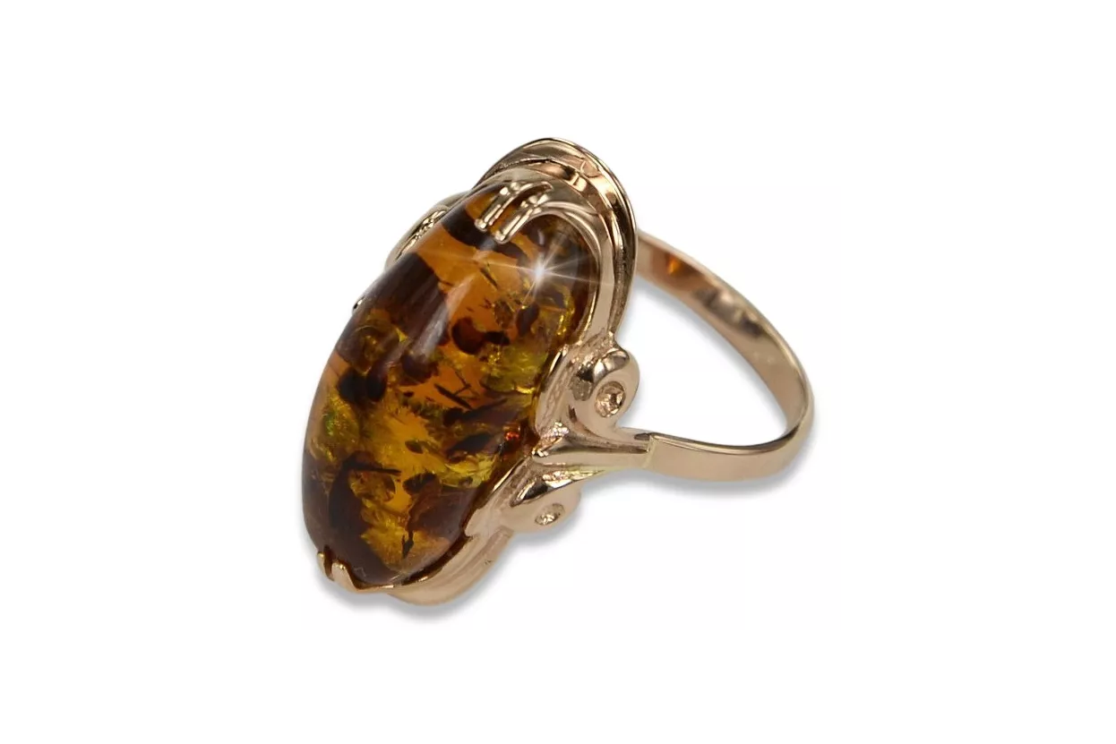 Russische Rose Sowjetische Rosa UdSSR rot 585 583 Gold Bernstein Ring vrab010