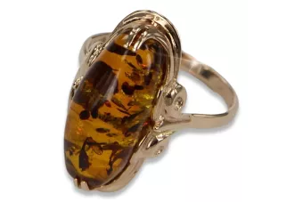 Russische Rose Sowjetische Rosa UdSSR rot 585 583 Gold Bernstein Ring vrab010