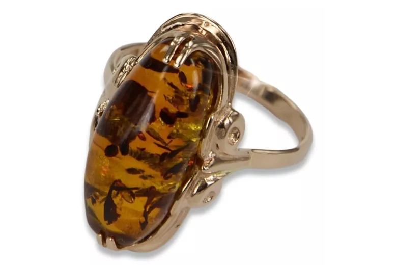 Russische Rose Sowjetische Rosa UdSSR rot 585 583 Gold Bernstein Ring vrab010