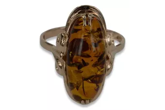 Rosa rusa rosa soviética rojo URSS 585 583 oro anillo ámbar vrab010