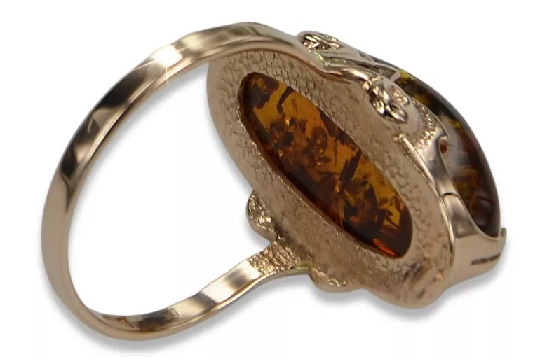 Russische Rose Sowjetische Rosa UdSSR rot 585 583 Gold Bernstein Ring vrab010