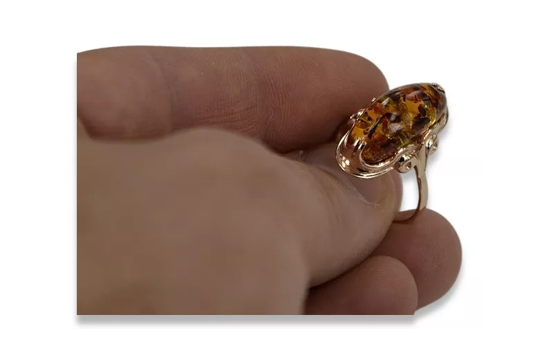 Rosa rusa rosa soviética rojo URSS 585 583 oro anillo ámbar vrab010