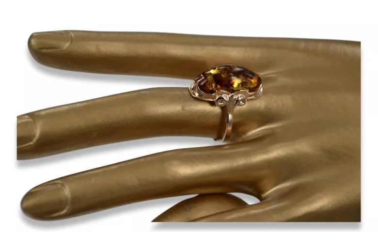 Rosa rusa rosa soviética rojo URSS 585 583 oro anillo ámbar vrab010