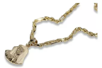 Mother of God medallion & Corda Figaro 14k gold chain pm004y14&cc004y50