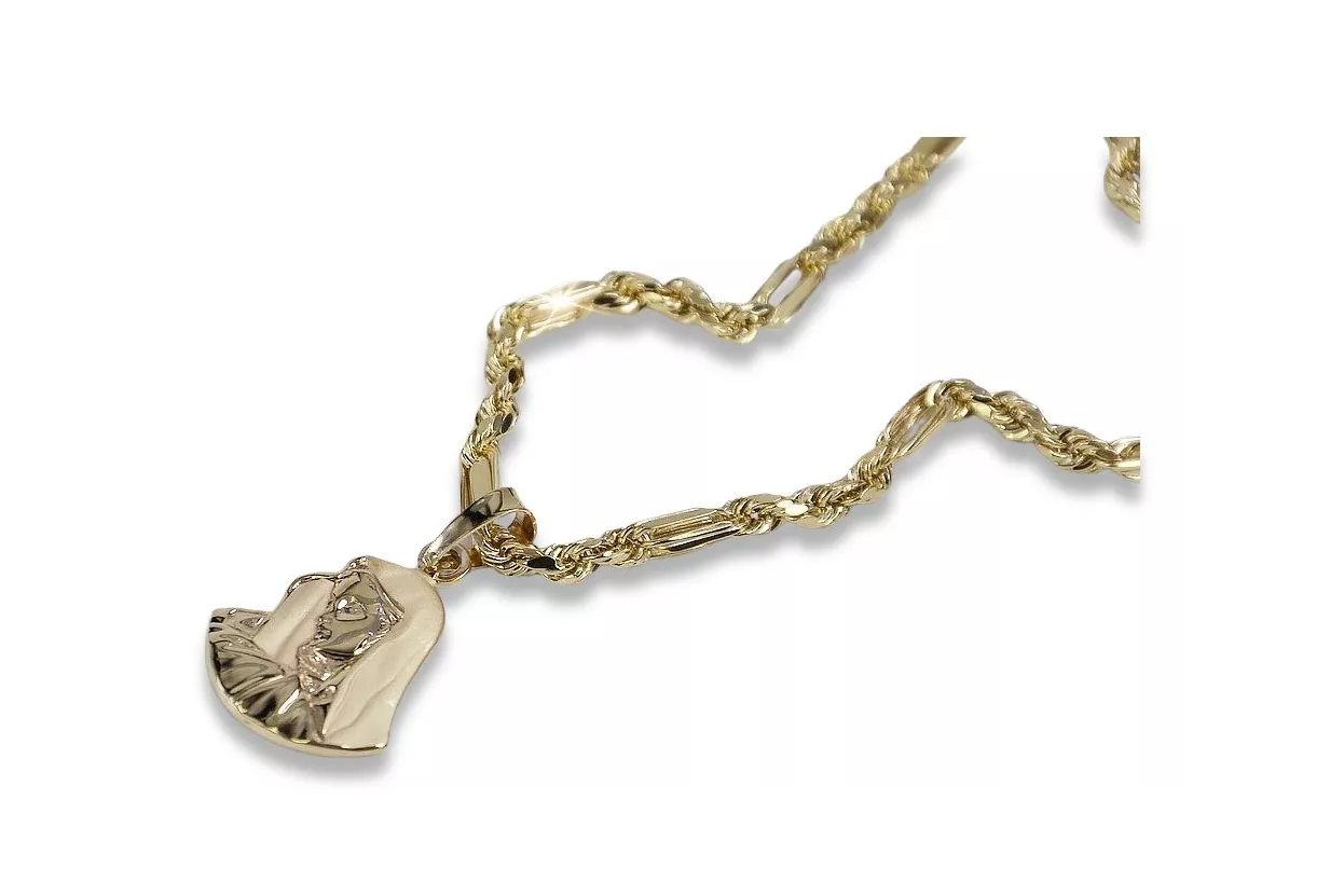 Mother of God medallion & Corda Figaro 14k gold chain pm004y14&cc004y50 Mother of God medallion & Corda Figaro 14k gold chain pm004y14&cc004y50