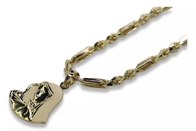 Mother of God medallion & Corda Figaro 14k gold chain pm004y14&cc004y50