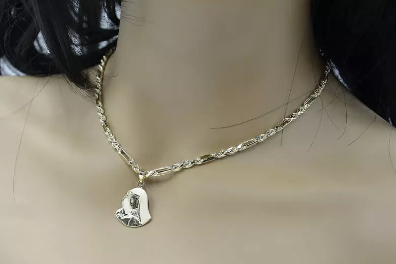 Mother of God medallion & Corda Figaro 14k gold chain pm004y14&cc004y50