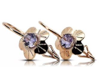 Náušnice s růžovou červenou 14k Gold 585 s Alexandrite Vec028r vintage stylu