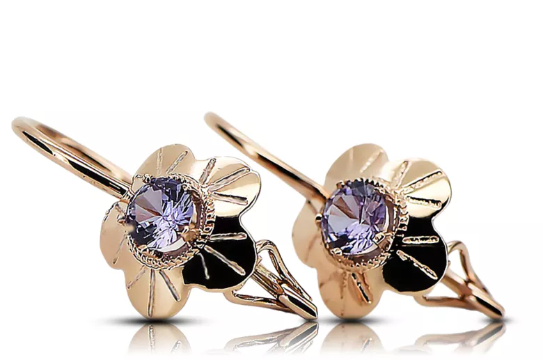 Rose pink 14k 585 gold alexandrite earrings vec028r Vintage Russian Soviet style