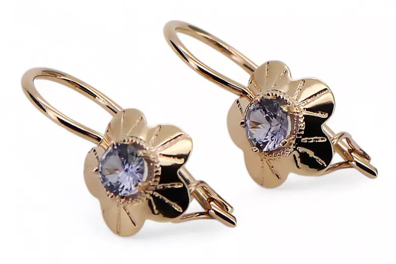 Rose pink 14k 585 gold alexandrite earrings vec028r Vintage Russian Soviet style
