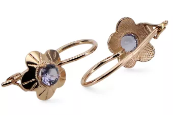 Сережки з рожевого золота 585 проби з олександритом, рожевого кольору, vec028r, вінтажний російський радянський стиль