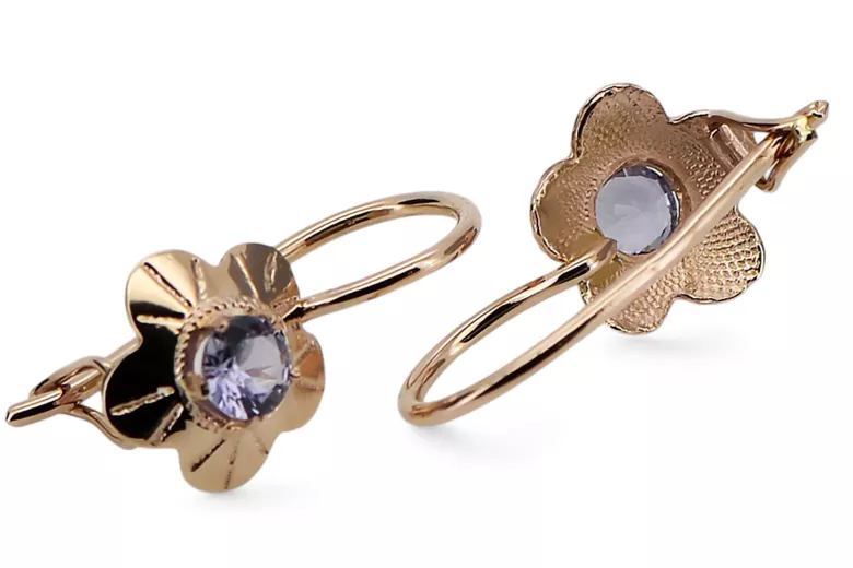 Rose pink 14k 585 gold alexandrite earrings vec028r Vintage Russian Soviet style