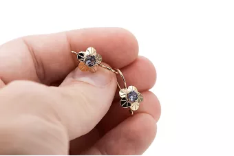 Сережки з рожевого золота 585 проби з олександритом, рожевого кольору, vec028r, вінтажний російський радянський стиль