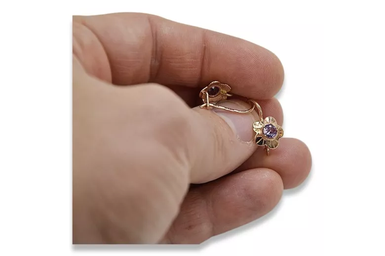 Rose pink 14k 585 gold alexandrite earrings vec028r Vintage Russian Soviet style