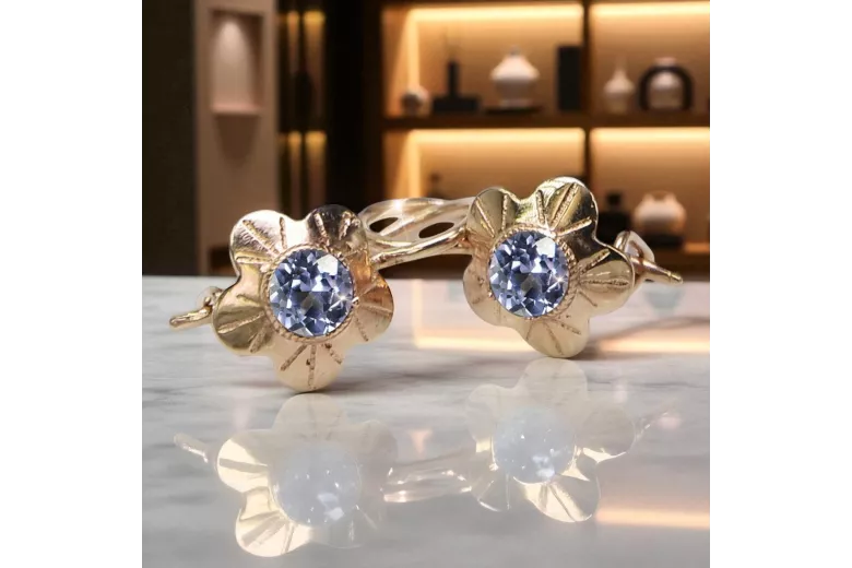 Cercei alexandrit din aur roz trandafir 14k 585 vec028r Stil sovietic rusesc de epocă