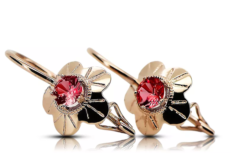 Rubí Oro rosa antiguo original de 14k Pendientes Estilo vintage vec028r
