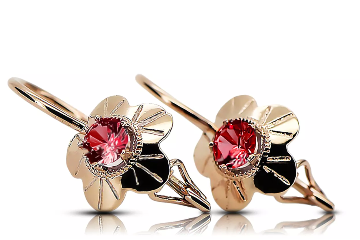 Серьги Рубин Оригинальное винтажное розовое золото 14 карат Винтаж изделия vec028r