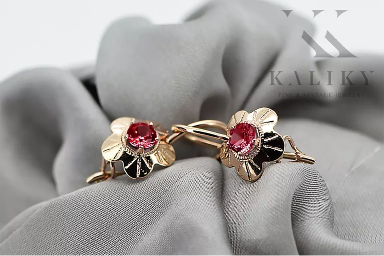Vintage Earrings Ruby Original Vintage 14K Rose Gold vec028r