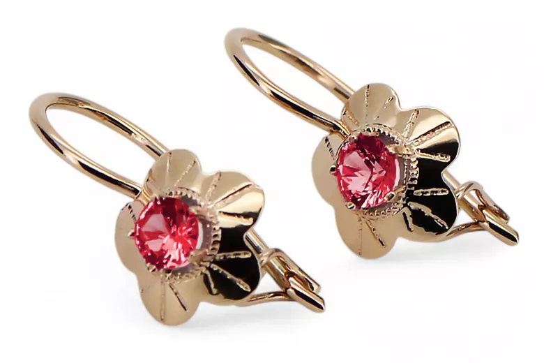 Rubí Oro rosa antiguo original de 14k Pendientes Estilo vintage vec028r