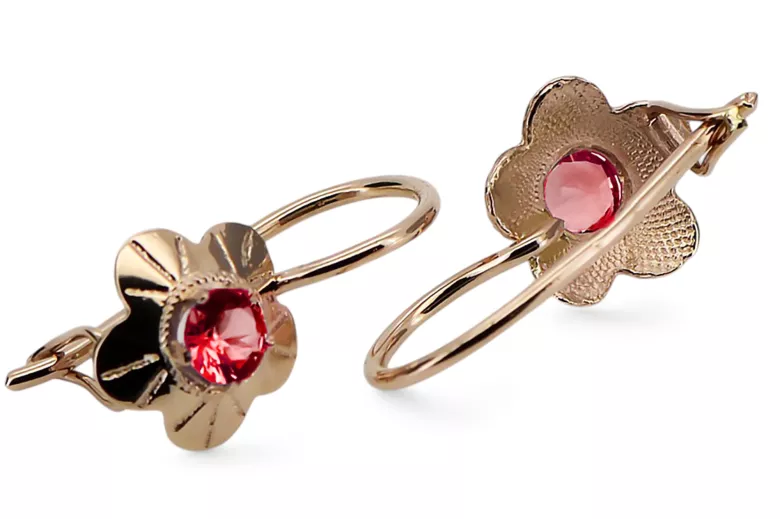 Rubí Oro rosa antiguo original de 14k Pendientes Estilo vintage vec028r