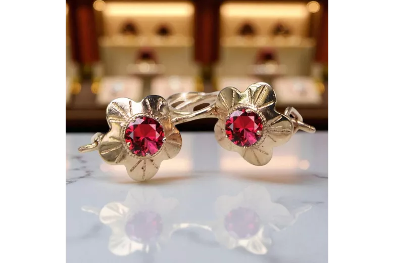 Ohrringe Rubinrot Originales Vintage-Roségold aus 14 Karat Vintage Handwerk vec028r