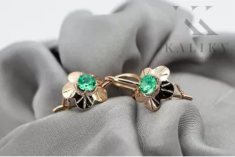 Esmeralda Oro rosa antiguo original de 14k Pendientes Artesanía vintage vec028r