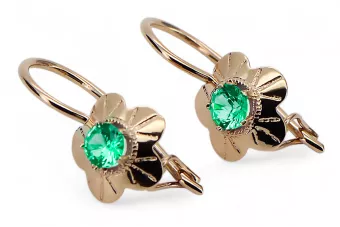 Esmeralda Oro rosa antiguo original de 14k Pendientes Artesanía vintage vec028r