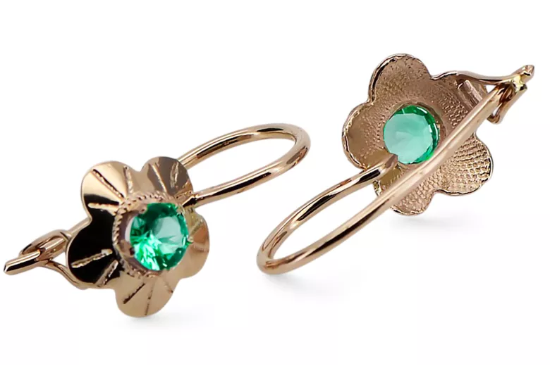 Vintage Jewlery Earrings Emerald Original Vintage 14K Rose Gold vec028r