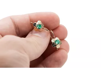 Серьги Изумруд Оригинальное винтажное розовое золото 14 карат Винтаж украшения vec028r