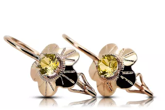 Des boucles d'oreilles Péridot jaune Or rose 14 carats vintage d'origine Vintage vec028r