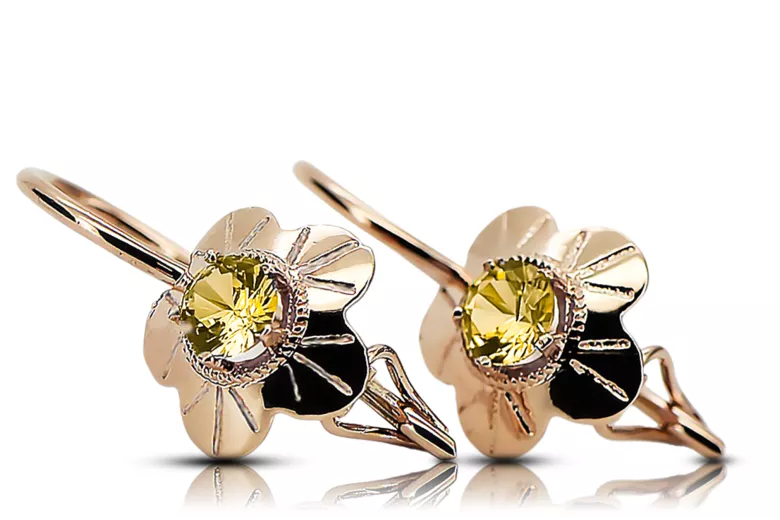 Originalus 14k rožinio aukso vintage Geltonasis peridotas Auskarai Vintažiniai amatai vec028r