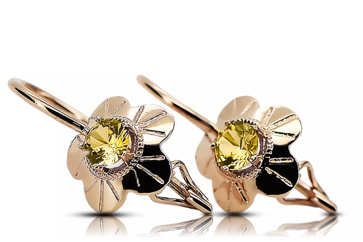 Originalus 14k rožinio aukso vintage Geltonasis peridotas Auskarai Vintažiniai amatai vec028r