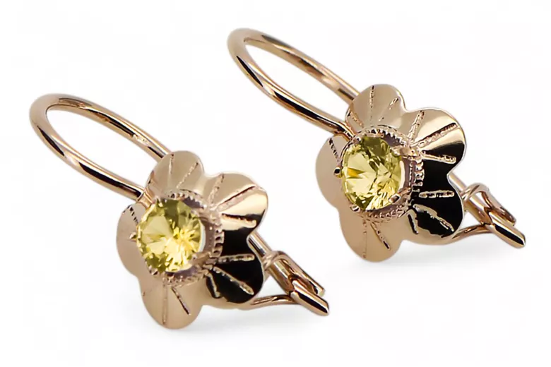 Originalus 14k rožinio aukso vintage Geltonasis peridotas Auskarai Vintažiniai amatai vec028r