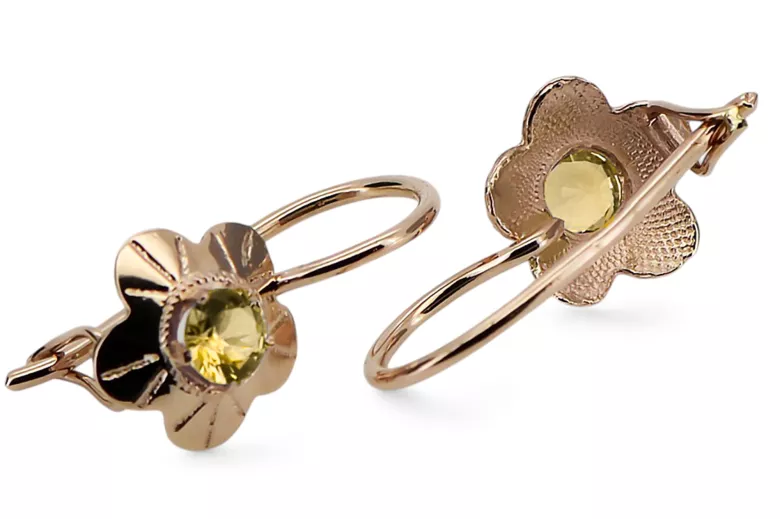 Estilo vintage Pendientes Peridoto amarillo Oro rosa antiguo original de 14k vec028r